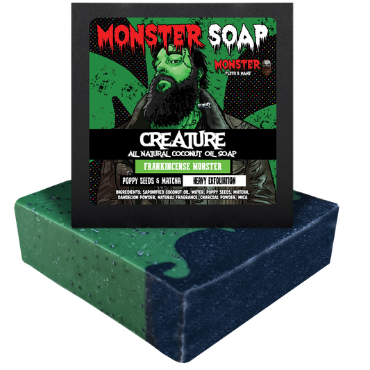 Creature Monster Soap - Frankincense & Bergamot - Poppy Seeds for Heavy exfoliation