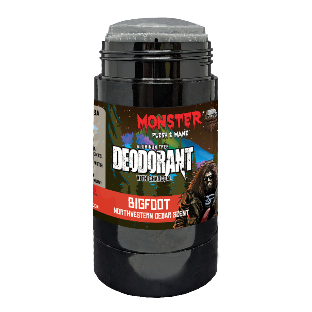 Bigfoot Deodorant from MONSTER. Charcoal deodorant with zinc ricinoleate. Naturally derived.