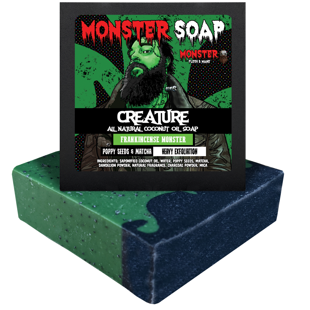 Creature Monster Soap - Frankincense & Bergamot - Poppy Seeds for Heavy exfoliation