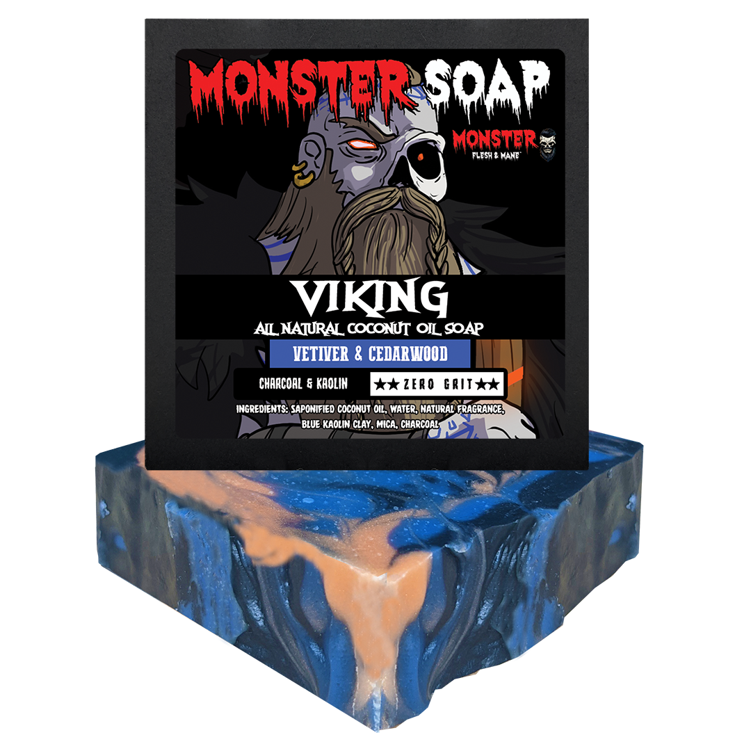 Viking Bar Soap by MONSTER. Vetiver and cedarwood scent. No exfoliation - zero grit.